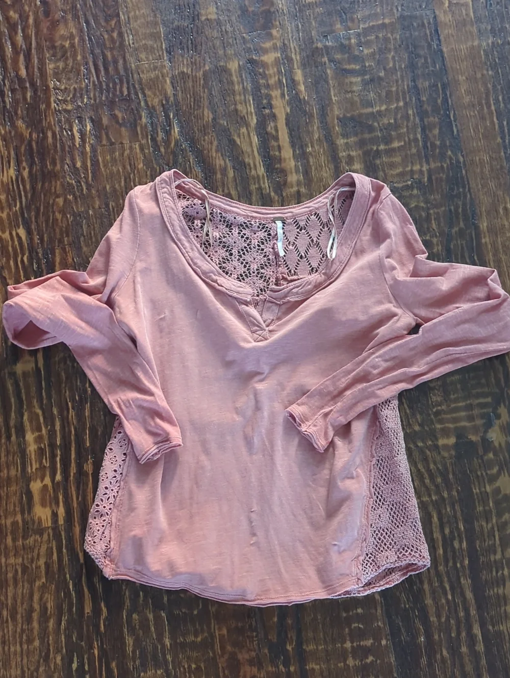 Free People Crochet-Back Long Sleeve Top - Dusty Rose
